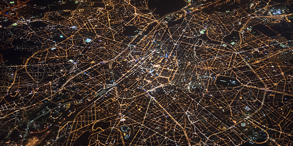 City from plane at night